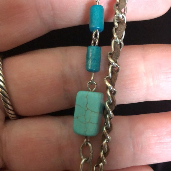 Vintage CHICOs Dual Layer Authentic Turquoise Suede Maxi Statement Necklace - Picture 15 of 16